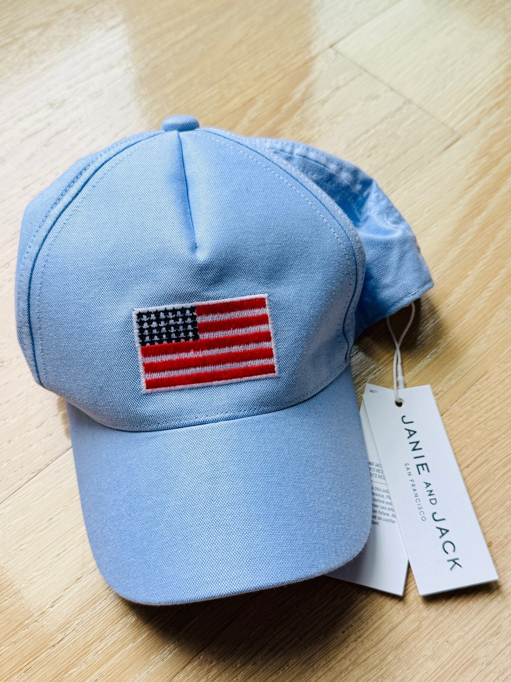 Janie and Jack Light Blue Kids Baseball Hat  with American Flag Patch - Size 4-5